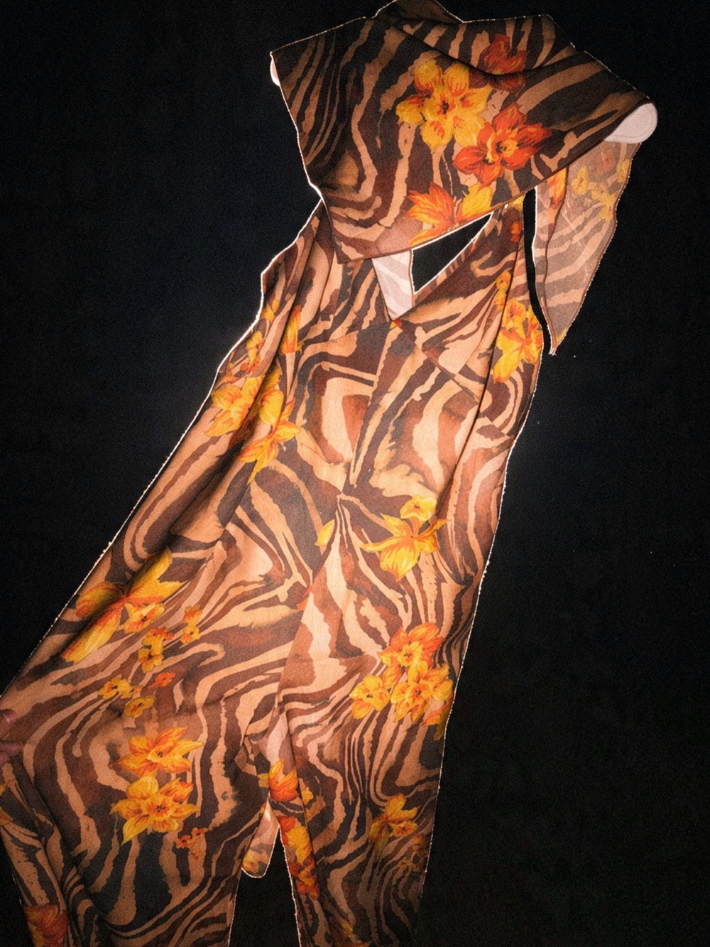 NWOT ASOS Brown Zebra-Print Floral camo wide leg jumpsuit - Picture 3 of 6